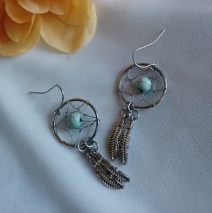 Dream Catcher Earrings w/ Marbled Beads